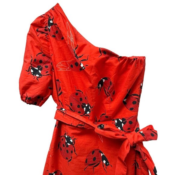 Ladybug Dress Small Tomato Red Cotton One Shoulder Sash Mini by We__Are - Picture 3 of 14